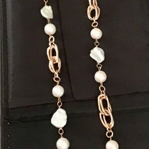 Honora White FWP Ringed & Keshi Pearl Necklace with Elegant Chain Design